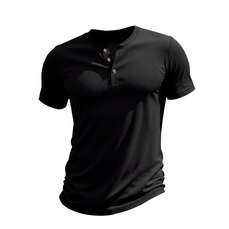 Herren Kurzarm-Henley-T-Shirt aus weicher Baumwolle mit dekorativer Knopfleiste EB