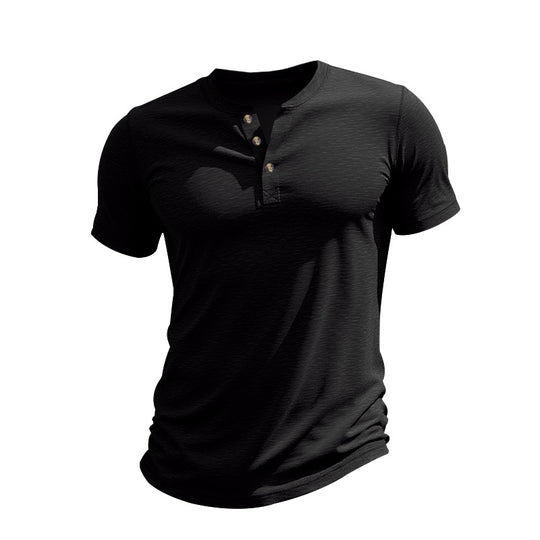 Herren Kurzarm-Henley-T-Shirt aus weicher Baumwolle mit dekorativer Knopfleiste EB