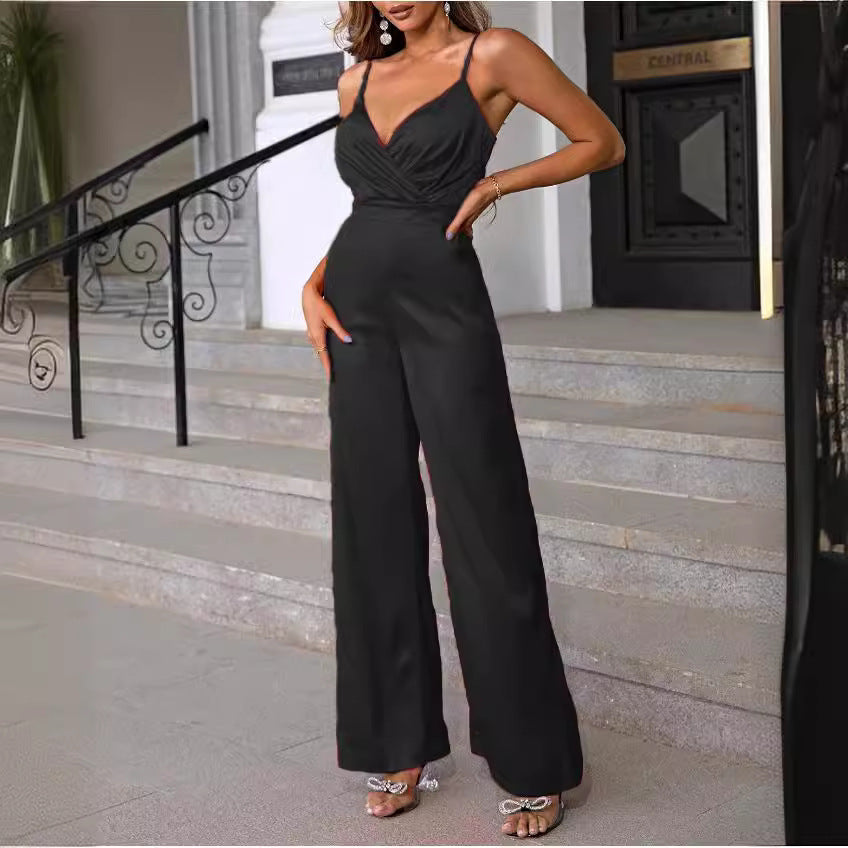 Damen eleganter Overall mit taillierter Drapierung und feinen Trägern EB