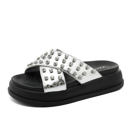 Damen Glitzernde Schlappen mit modischem Riemendesign und rutschfester Sohle EB