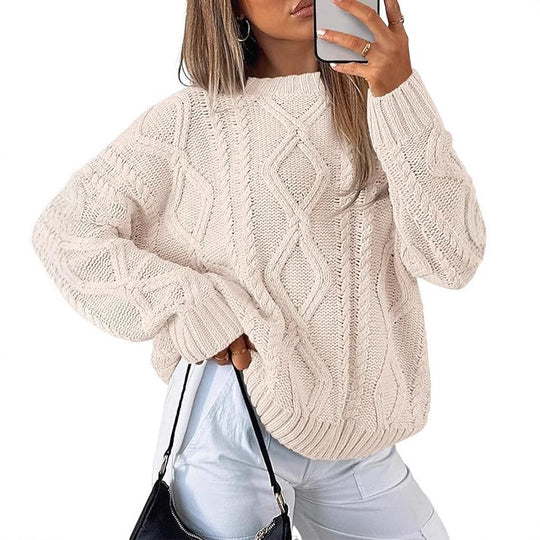 Damen Relaxed Strickpullover mit Zopfmuster EB