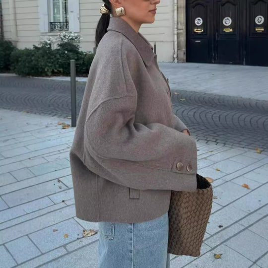 Damen Modische Oversized-Wolljacke mit Knopfdetails und weitem Schnitt EB