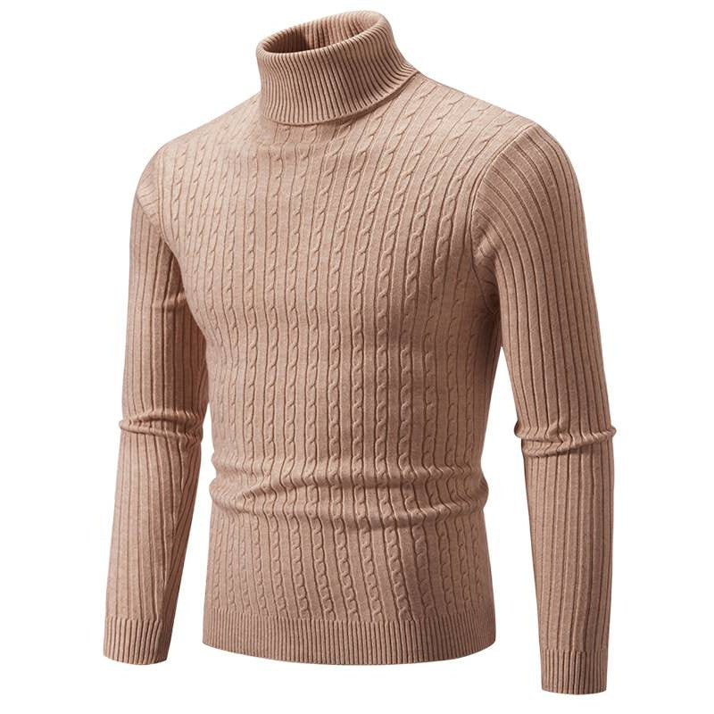 Herren nan Rollkragenpullover mit Zopfstrick und schlanker Passform EB