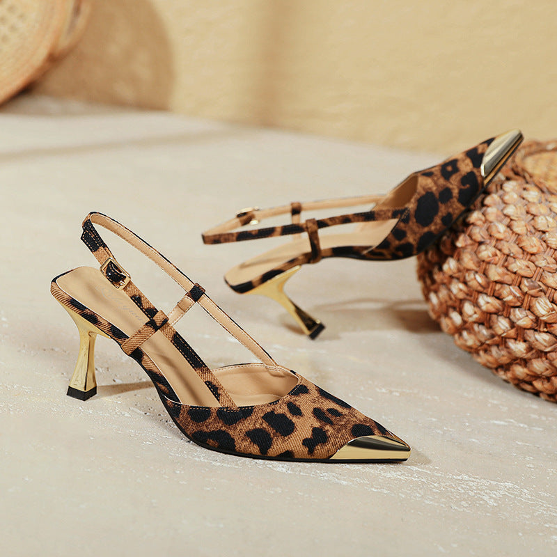 Damen Slingback-Pumps mit modischem Leopardenmuster und ausgefallenem Absatz EB