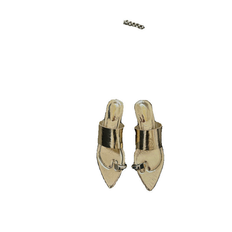 Damen elegante flache Mules mit spitzem Design und Glanzfinish EB