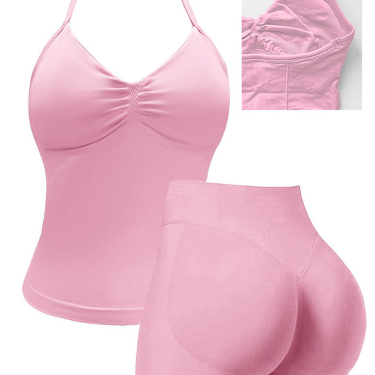 Damen Sportoberteil mit push-up Effekt und figurformenden Shorts EB