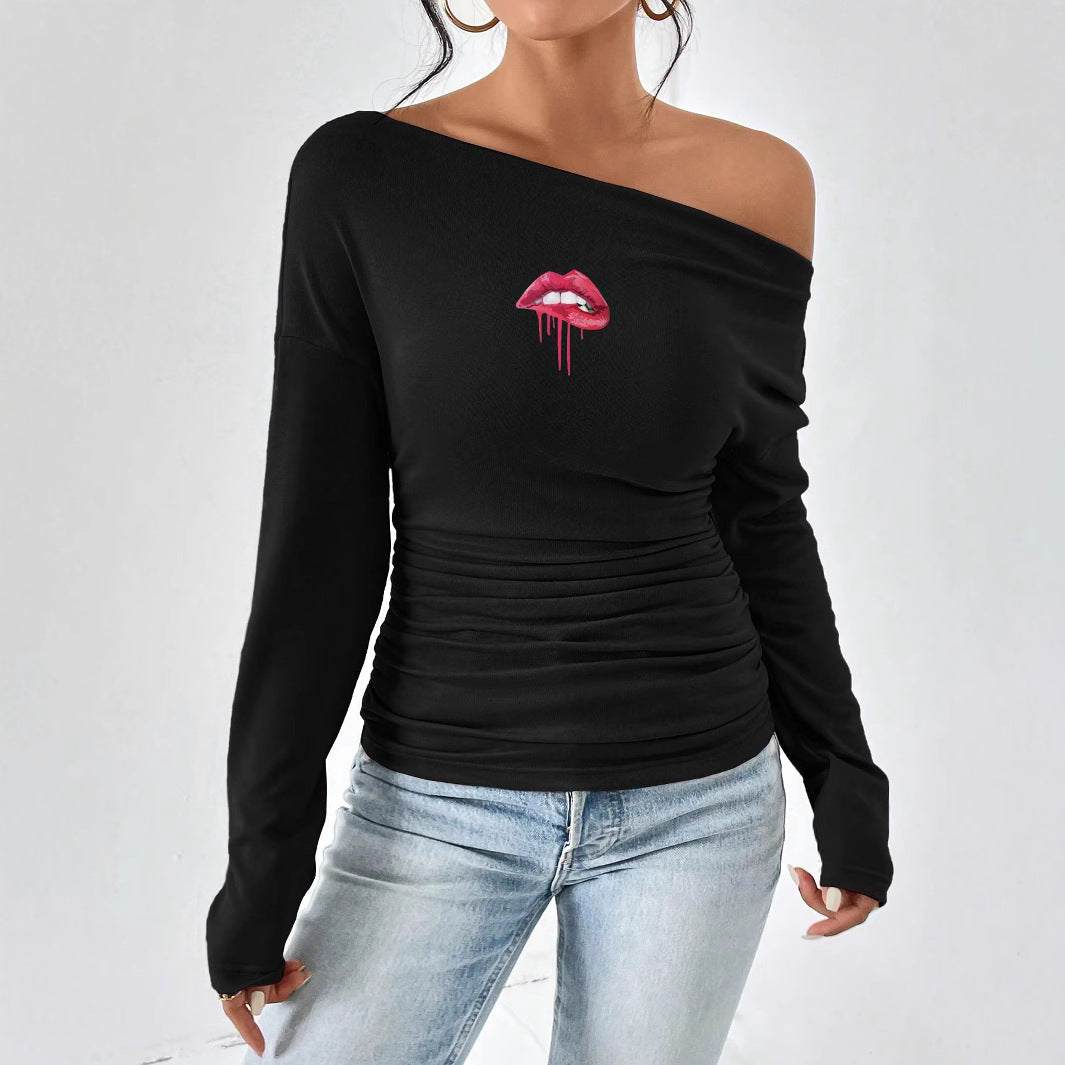 Damen Off-Shoulder Langarmshirt mit Raffung EB