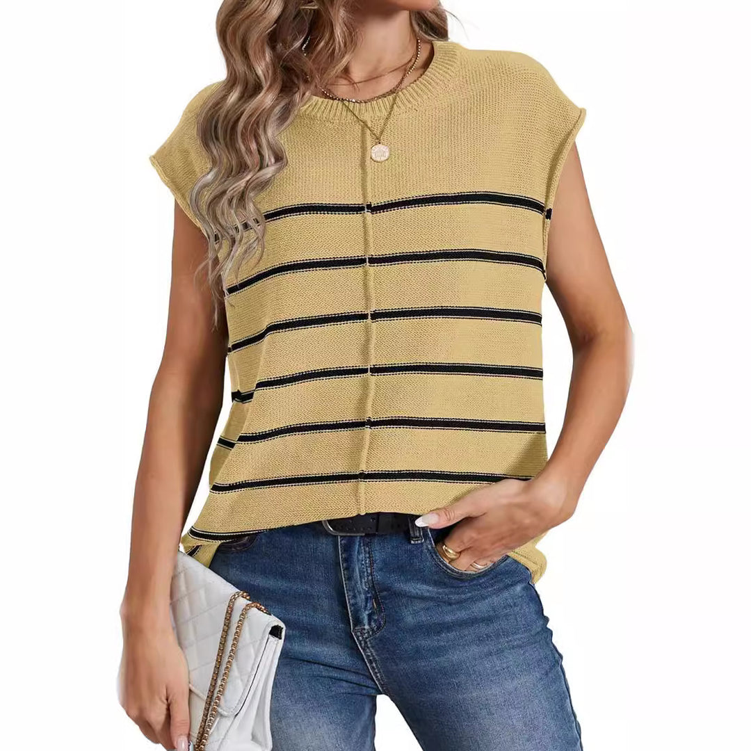 Damen lässiges gestreiftes Strickoberteil EB