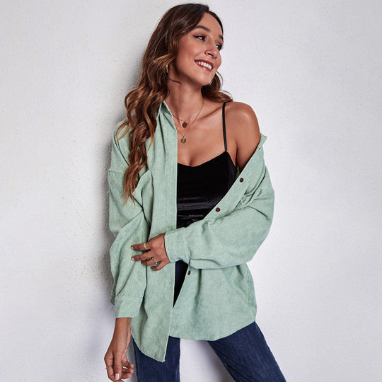 Damen Oversized Hemdblusenshirt aus Cord EB
