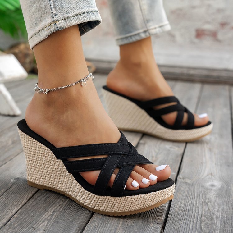 Damen Elegante Keil-Sandalen mit breiten Riemen EB
