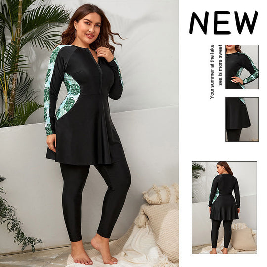 Damen Eleganter Sport Badeanzug mit langem Arm und modischem Schnitt EB