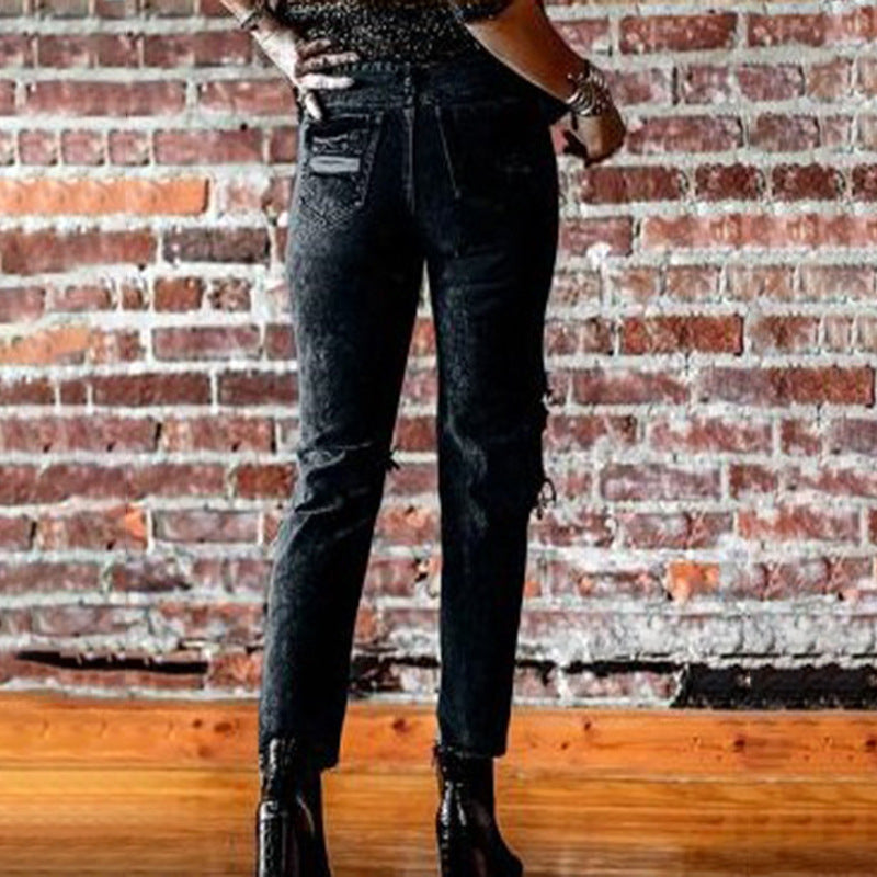 Damen Destroyed Jeans mit hoher Taille und lässigem Schnitt EB