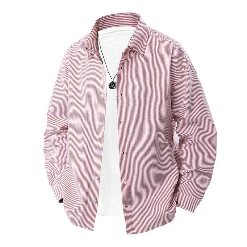 Herren nan gestreiftes Overshirt-Hemd mit lockerer Passform und Kentkragen EB