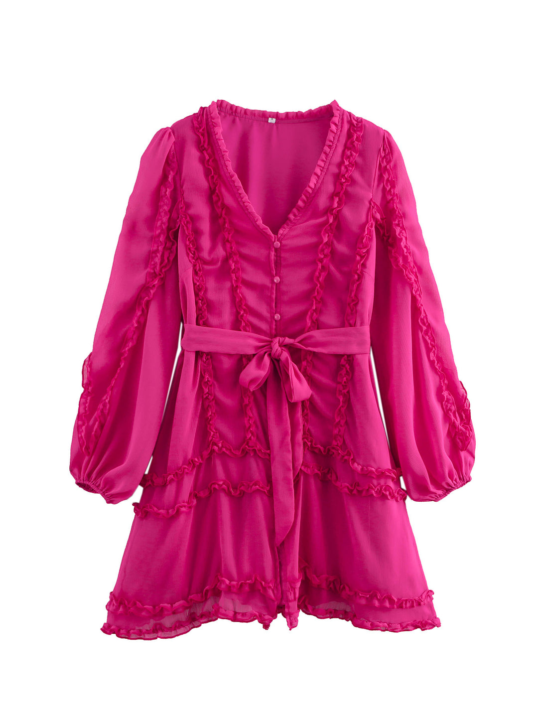 Damen verspieltes Minikleid mit Rüschendetails und Taillengürtel EB
