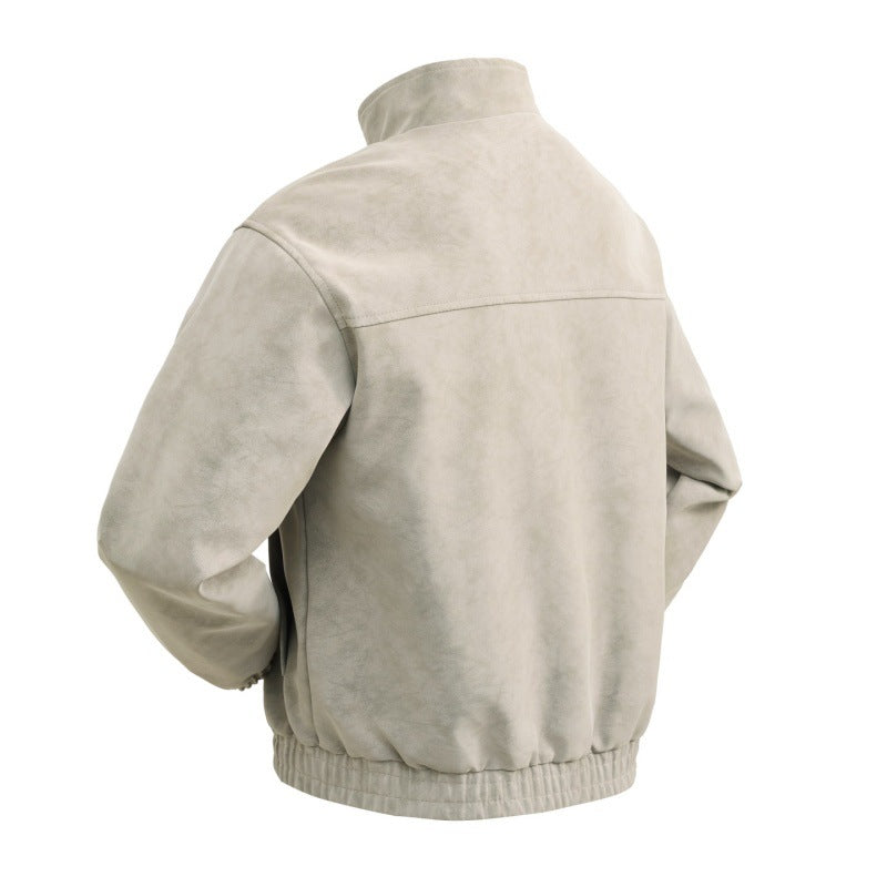 Herren kurzer Velours‑Imitat Blouson mit hohem Stehkragen, Metallreißverschluss und elastischem Saum EB