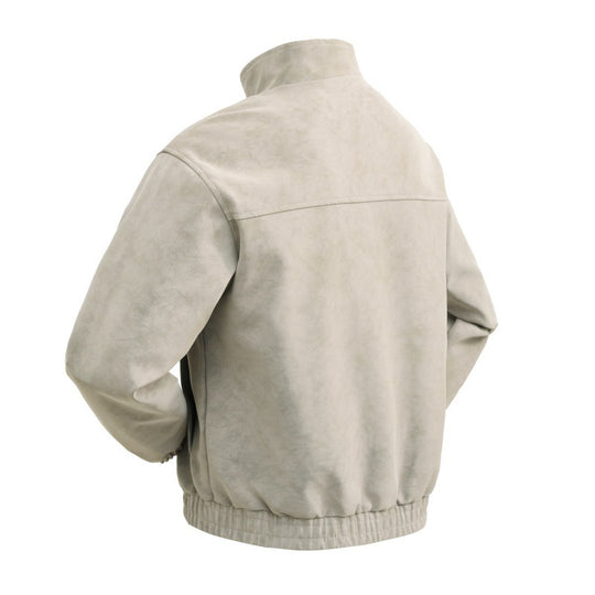 Herren kurzer Velours‑Imitat Blouson mit hohem Stehkragen, Metallreißverschluss und elastischem Saum EB