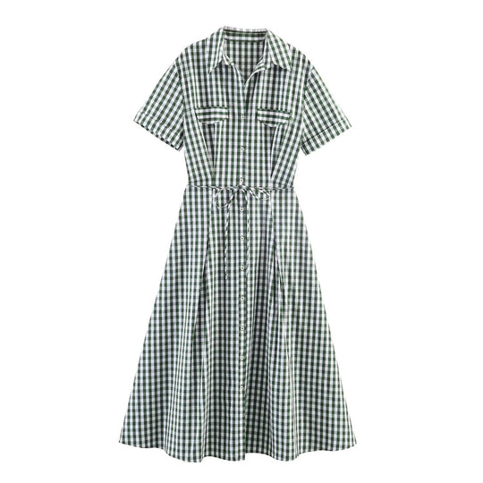 Damen Hemdblusenkleid im karierten Design mit Taillengürtel EB