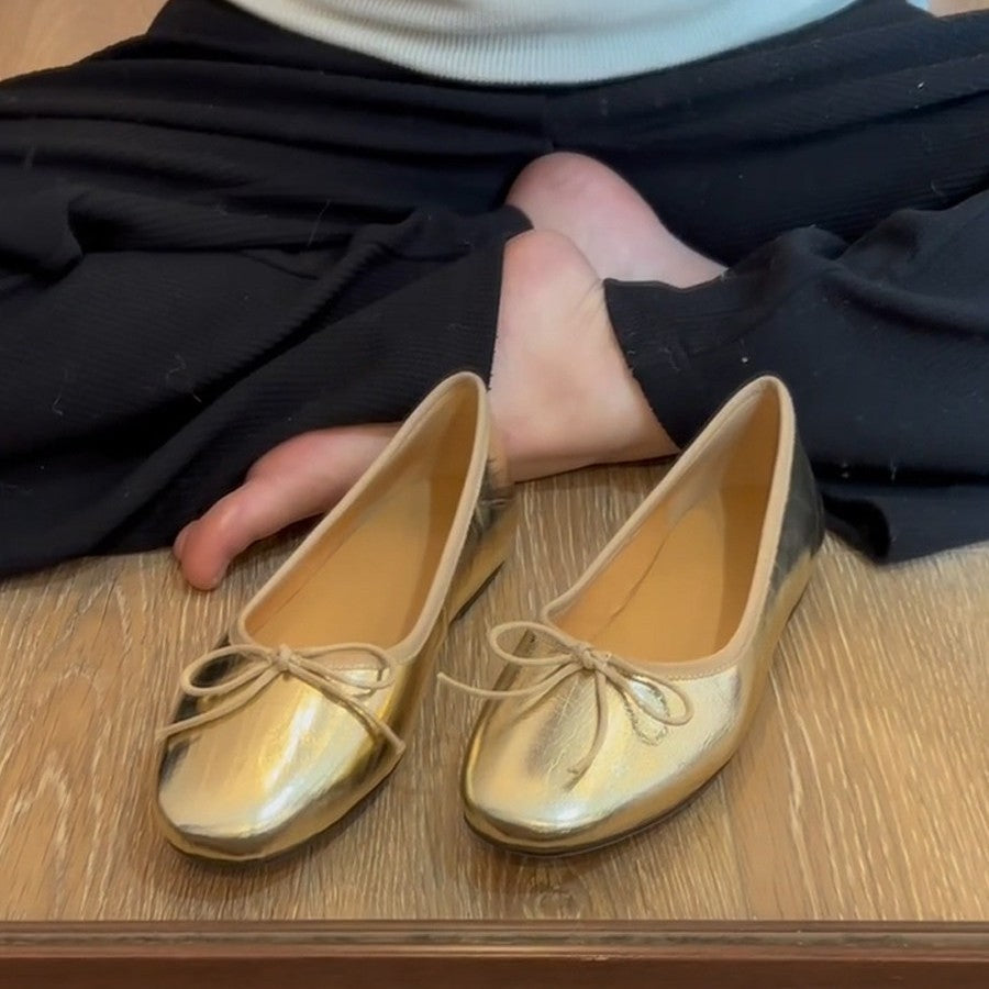 Damen elegante Ballerinas aus hochwertigem Kunstleder mit dekorativem Schleifenakzent EB