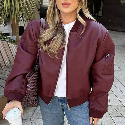 Damen Lässige jacke mit voluminösen Ärmeln und Reißverschluss EB