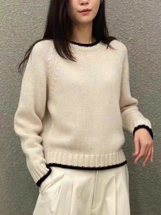Damen Modischer Pullover mit strukturiertem Saum und kontrastierenden Ärmeln EB