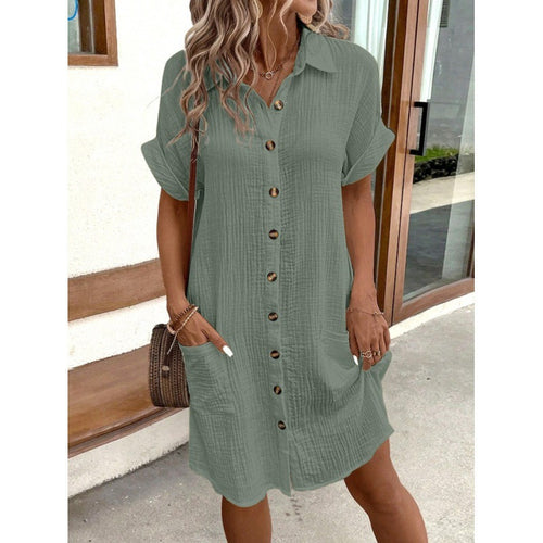 Damen Relaxed Fit Knopfkleid mit praktischen Taschen EB