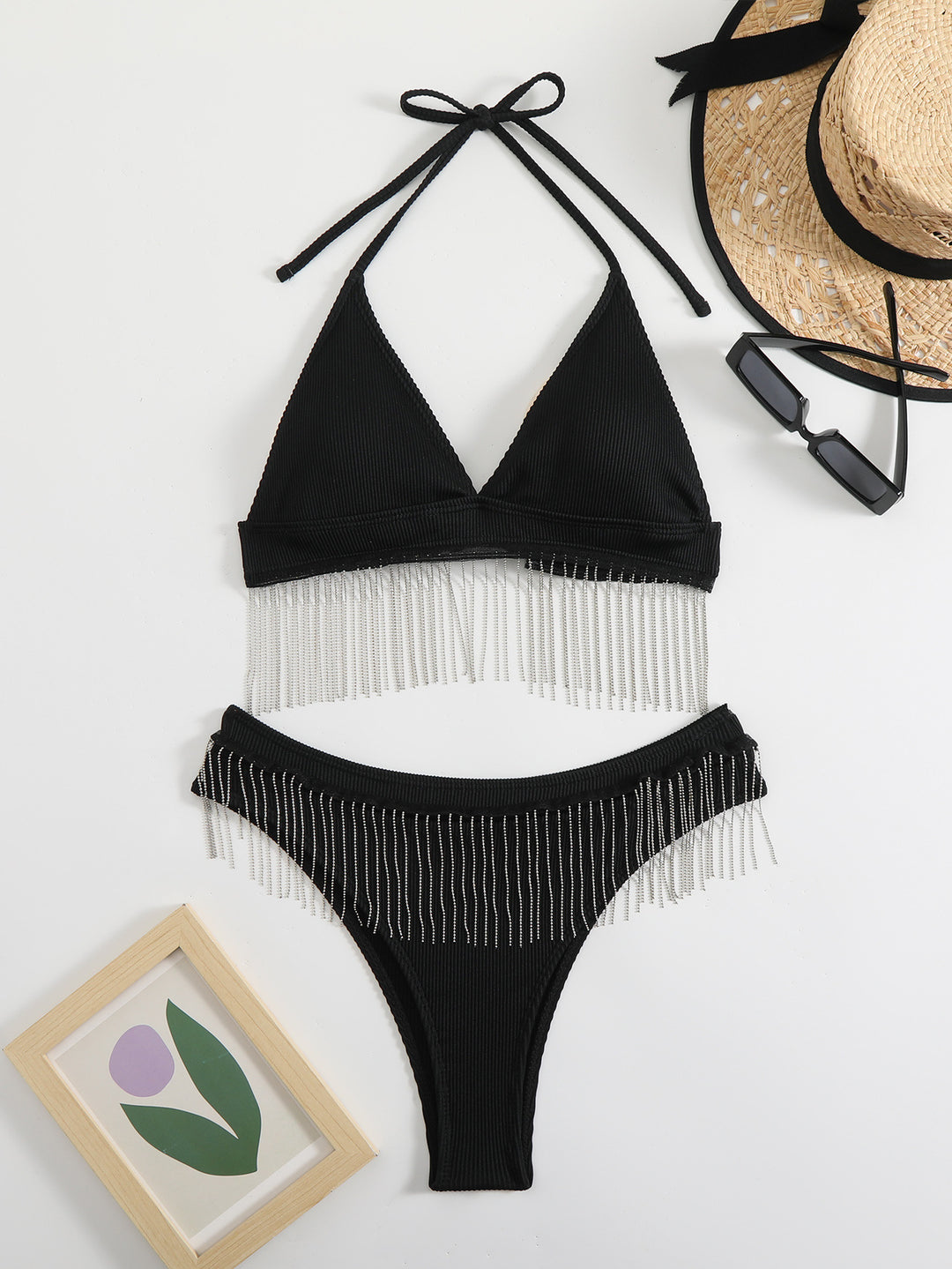 Damen Triangel-Bikini mit festlichem Fransen-Design EB