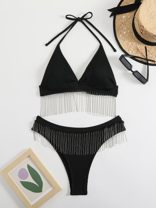 Damen Triangel-Bikini mit festlichem Fransen-Design EB