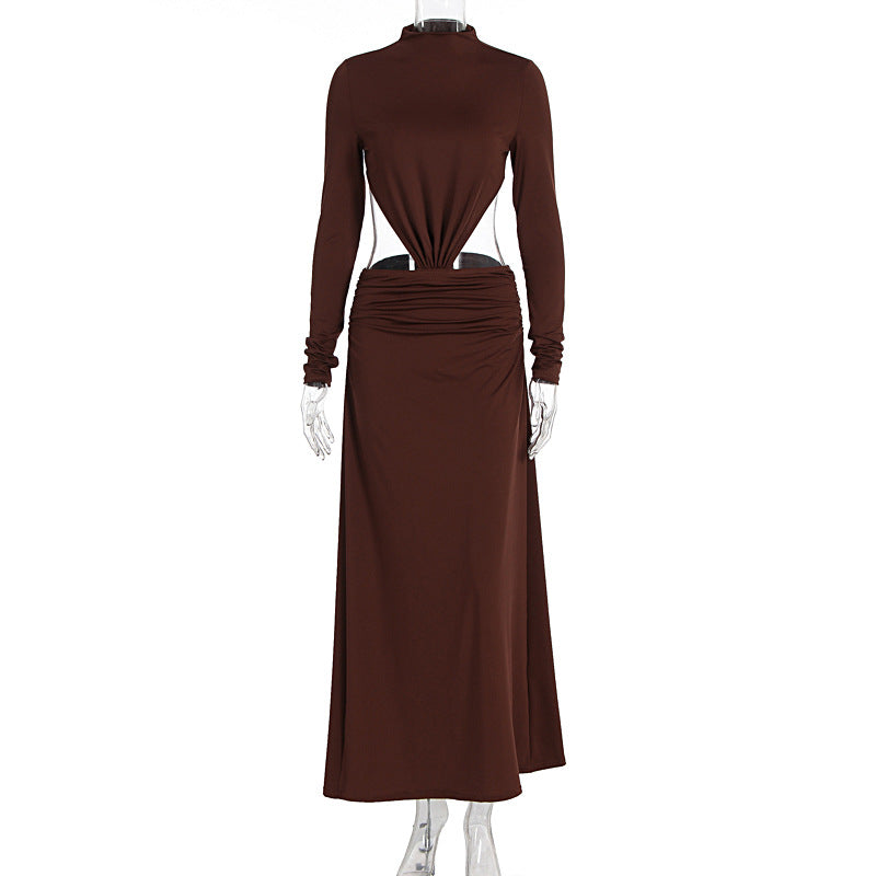 Damen Elegantes Wickelkleid mit langen Ärmeln und Raffungen EB