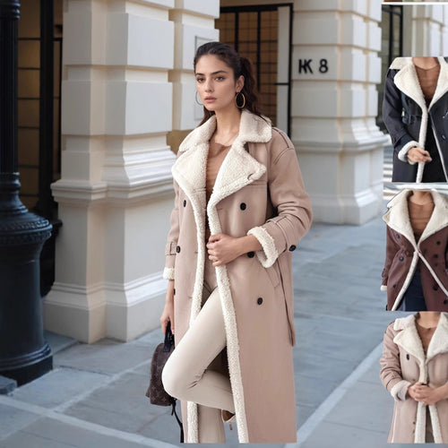 Damen eleganter Übergangs-Mantel mit Teddyfutter und doppelter Knopfleiste EB