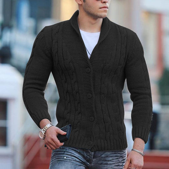 Herren Strickjacke mit einzigartigem Zopfmuster und modischem Schalkragen EB