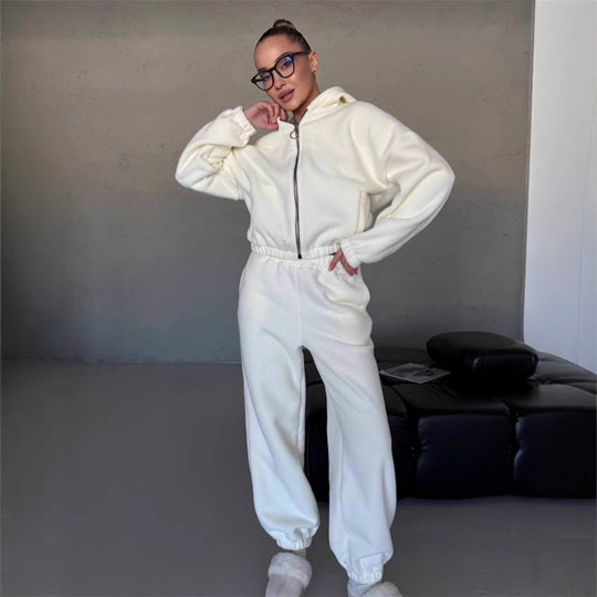 Damen kuscheliges Fleece-Hoodie und Jogginghose Lounge-Set mit Reißverschluss Kapuze elastischem Bund Eichborn Berlin