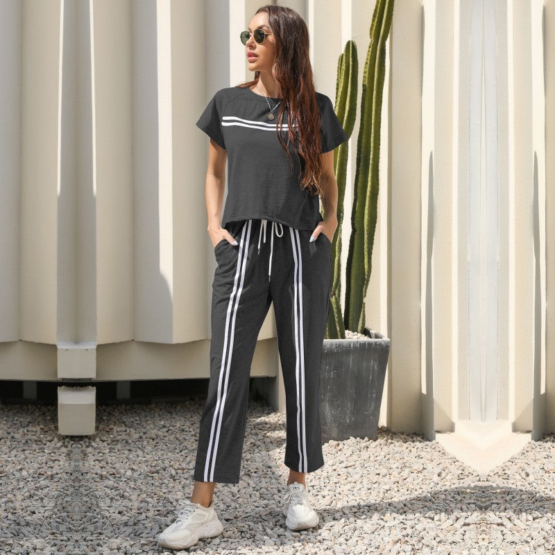 Damen Freizeit-Set mit sportlichen Streifen und elastischem Bund EB