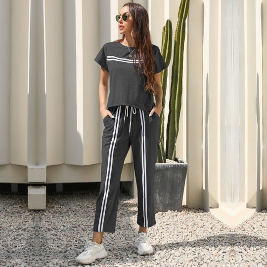 Damen Freizeit-Set mit sportlichen Streifen und elastischem Bund EB