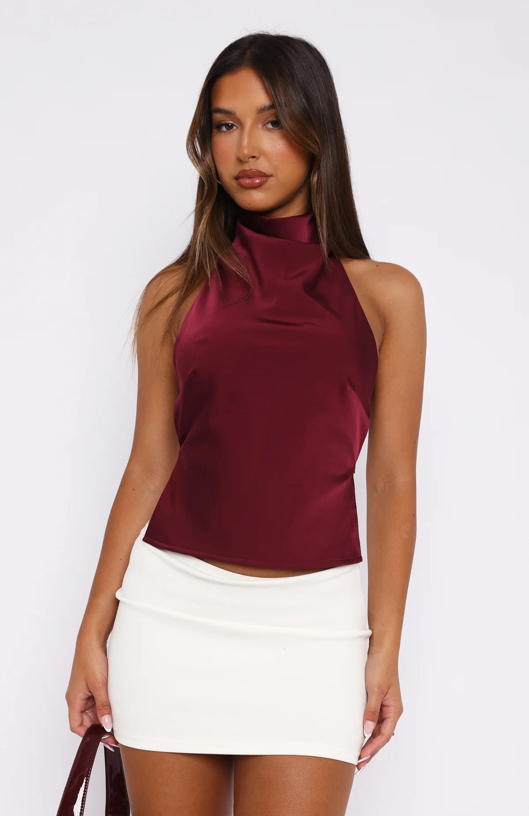 Damen Elegantes Hochgeschlossenes Top aus Satin EB