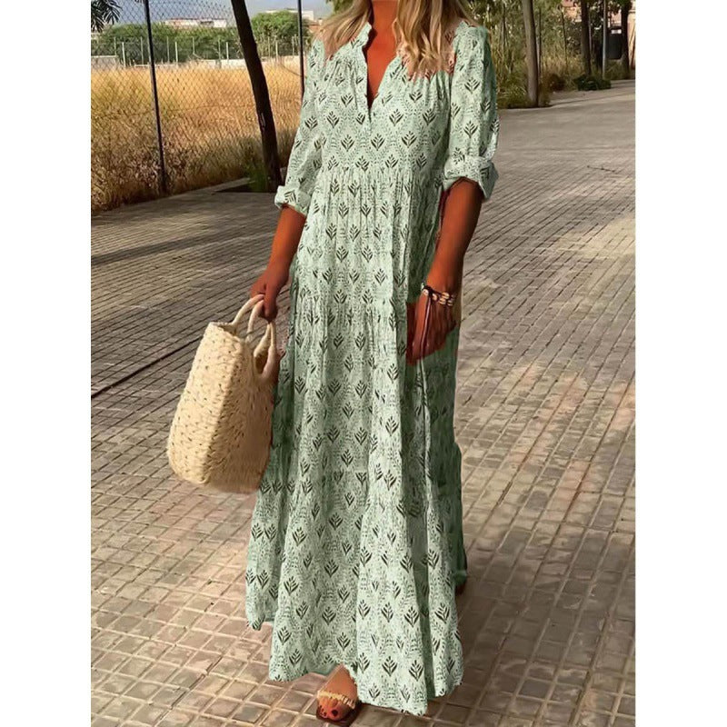 Damen Maxikleid mit modischem V-Ausschnitt und lässigem Schnitt EB