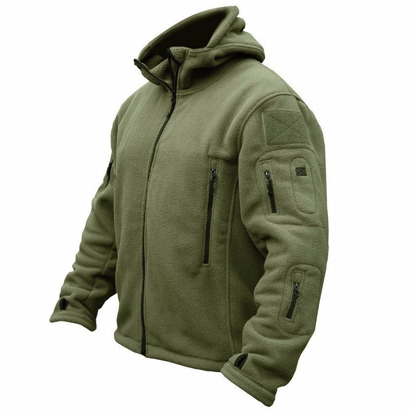 Herren Fleecejacke mit mehrfachen Taschen und verstellbarem Kapuzenkragen EB