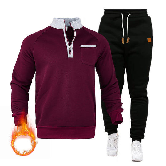 Herren Sweatshirt und Jogginghose Set mit modernem Stehkragen und praktischer Brusttasche EB