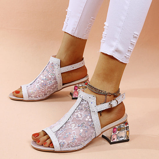 Damen glamouröse Slingback-Sandalen mit funkelndem Schmuckdetail EB
