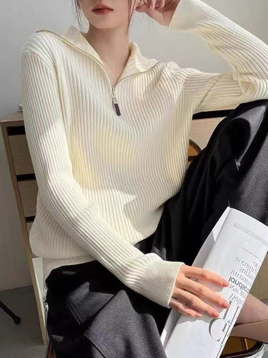 Damen Pullover mit Stehkragen und Reißverschluss EB
