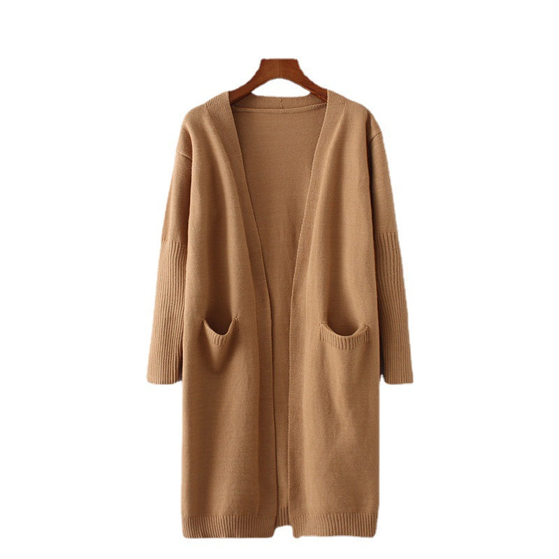 Damen Lange Strickjacke mit tiefen Taschen und offenem Schnitt EB