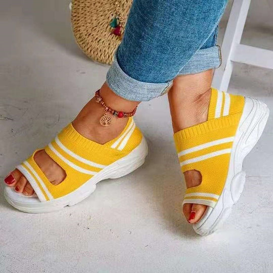 Damen Strick-Slipper mit offener Zehenpartie, atmungsaktivem Stretch-Obermaterial und leichter Komfortsohle EB