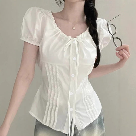 Damen Elegantes Blusenoberteil mit Rüschendetails und taillierter Silhouette EB