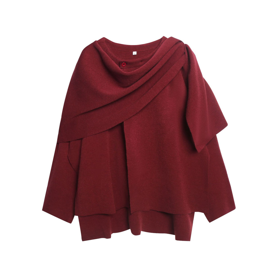 Damen gemütlicher Strickponcho mit raffinierten Drapierungen EB