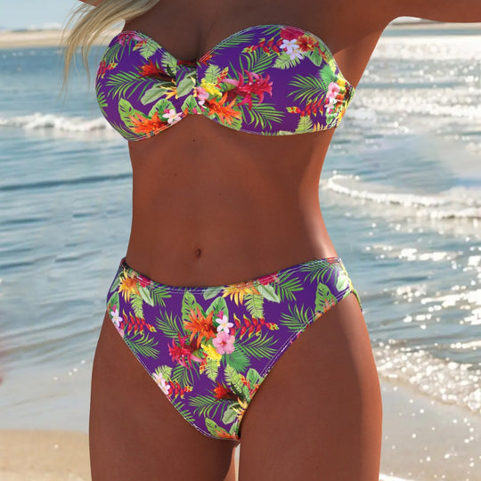 Damen Bandeau-Bikini-Set mit floralem Design und hohem Taillenbund EB