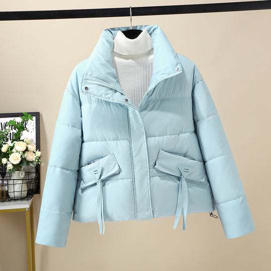 Damen Kurzgeknöpfte Steppjacke mit hohem Kragen und seitlichen Taschen EB