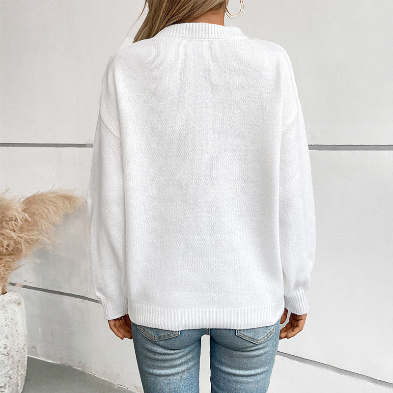 Damen Strickpullover mit Flaggenmotiv und Rundhalsausschnitt EB
