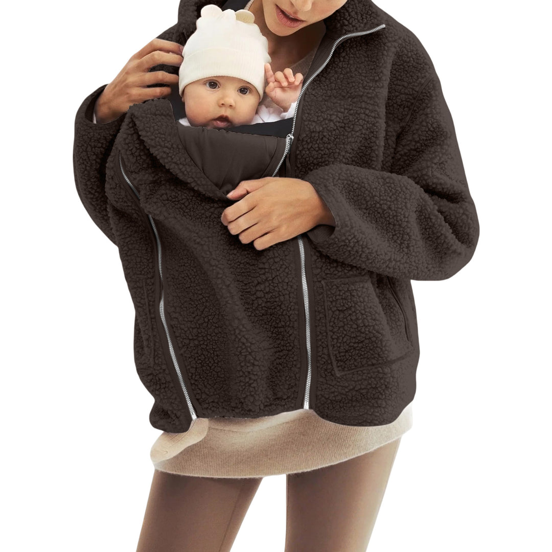 Damen nan oversized Teddyfleece Jacke mit Stehkragen und durchgehendem Reißverschluss EB