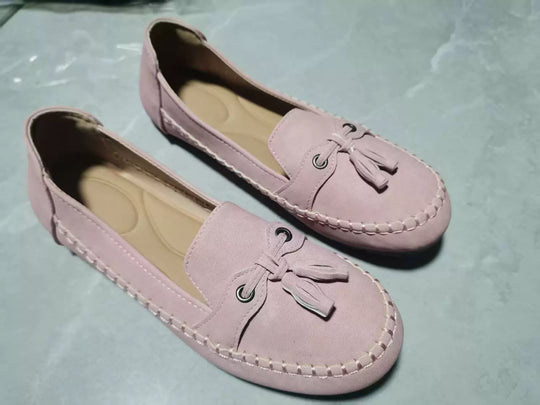 Damen  klassische Mokassin-Slipper mit Quasten, handgenähter Rahmennaht und rutschfester Gummisohle EB