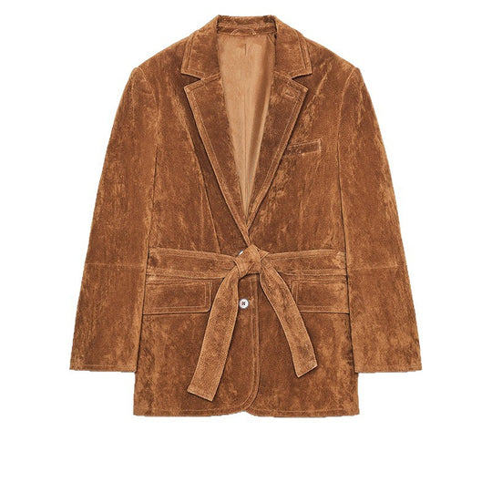 Damen Samt Blazerjacke mit Gürtel und eleganter Passform EB