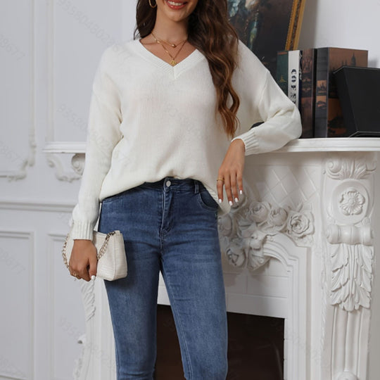 Damen lässiger V-Ausschnitt Pullover EB